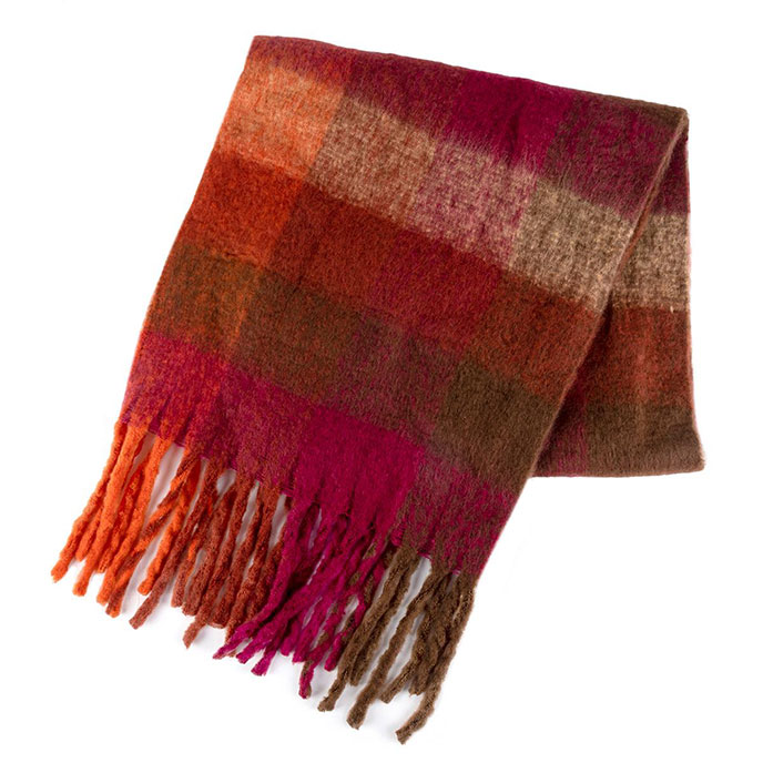 totes Ladies Chunky Check Woven Scarf Burnt Orange Extra Image 2